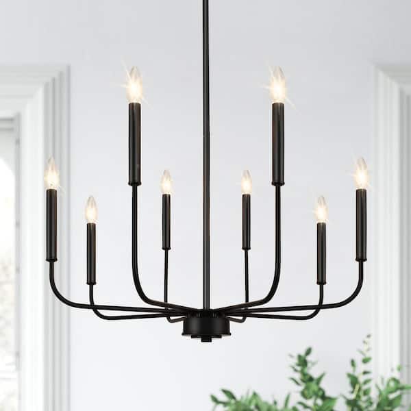 8 Light Matte Black Chandelier Light Fixture, Modern Dining Room Light Fixture, Farmhouse Chandeliers for Staircase
