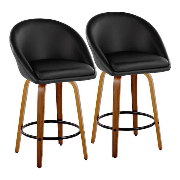 Lumisource Matisse Highback 26 in. Black Faux Leather, Walnut Wood, and Black Metal Fixed-Height Counter Stool (Set of 2)