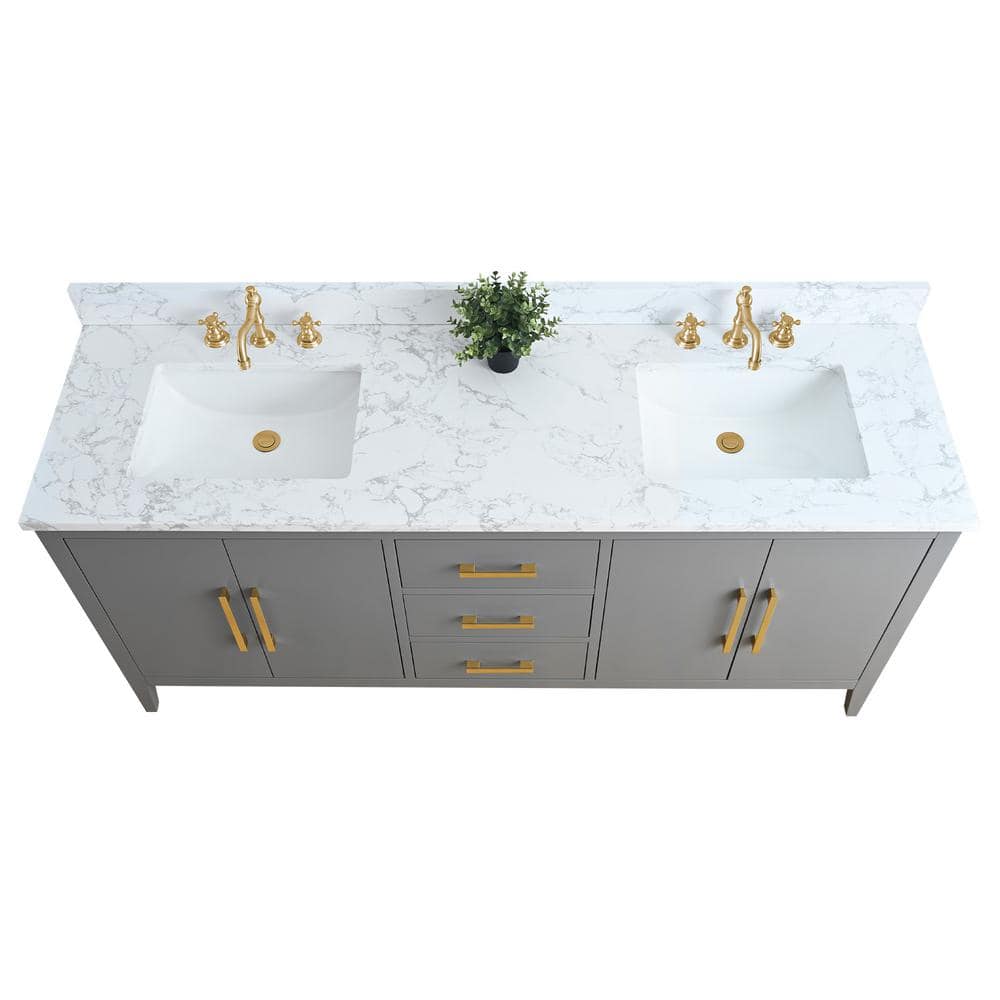 72'' Cashmere Gray Double Bathroom Vanity with Engineered Marble Top