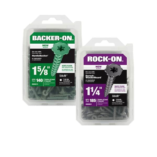 Backer-On #9 x 1-1/4 in. and 1-5/8 in. Serrated Flat Head Star Drive Cement Board Screws Combo Kit (185-Pack, 140-Pack)
