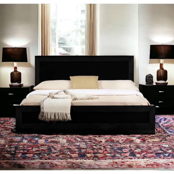 Black Wood Frame Full Double Panel Bed
