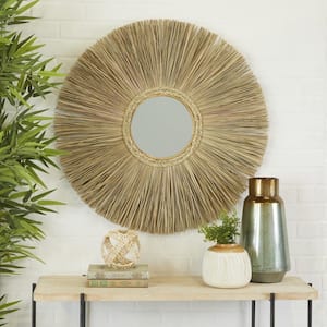 32 in. x 32 in. Round Framed Brown Starburst Wall Mirror