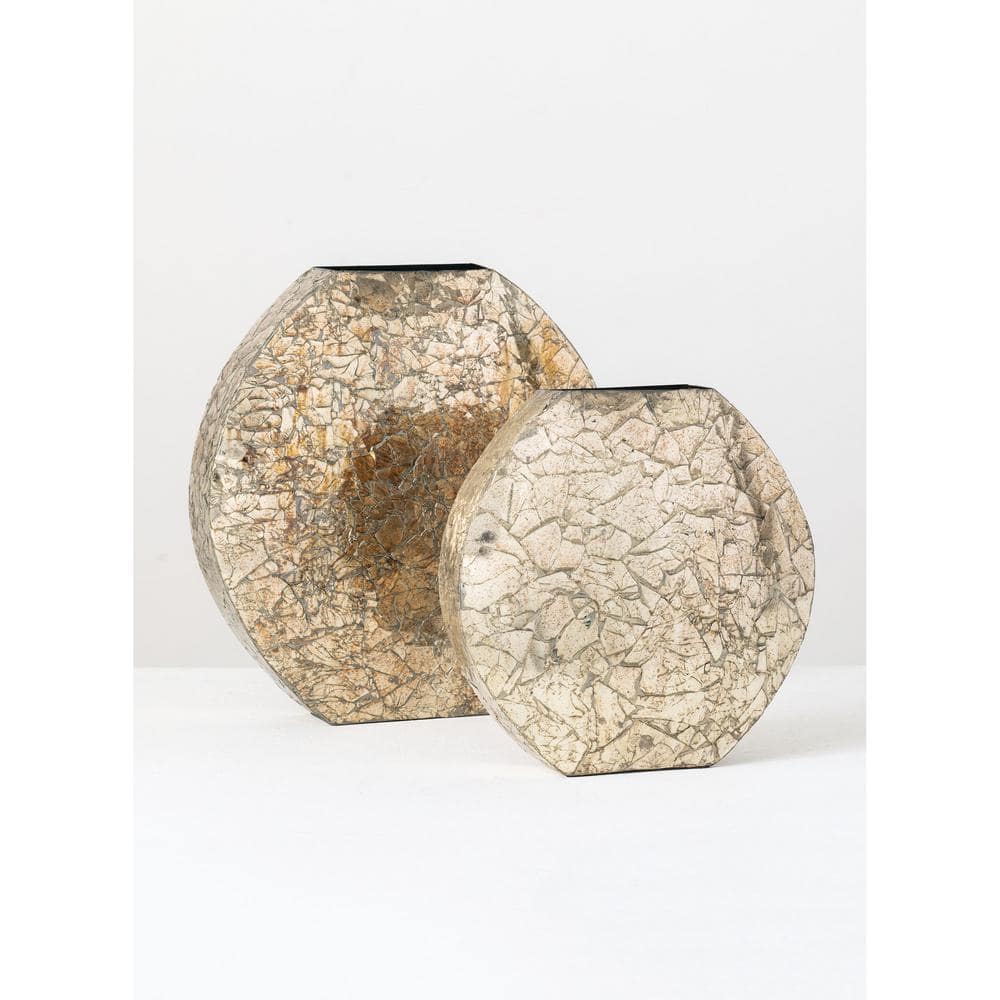 Set of 2 Gold Mosaic Metal Decorative Vases