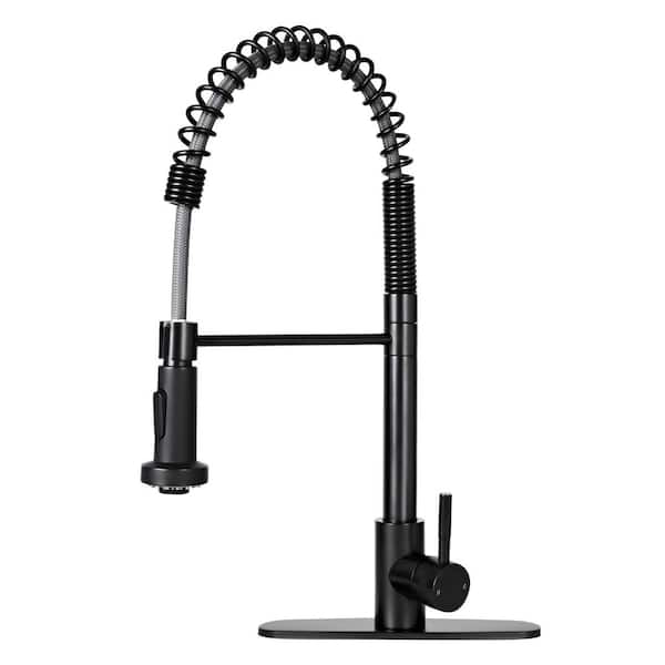 Akicon Black 17.19 in. H Pre-Rinse Spring Single-Handle Pull-Out Sprayer Kitchen Faucet with 360° Spout Swivel