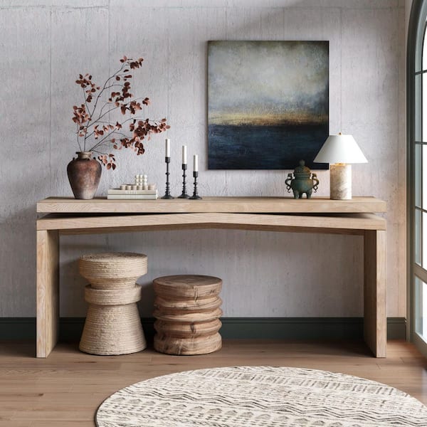 Galahad Farmhouse 64.96 in. Antique Natural Rectangle Solid Wood Veneer Console Table