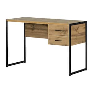 Mezzy 47.25 in. Rectangle Nordik Oak MDF 2-Drawer Desk with Metal Legs