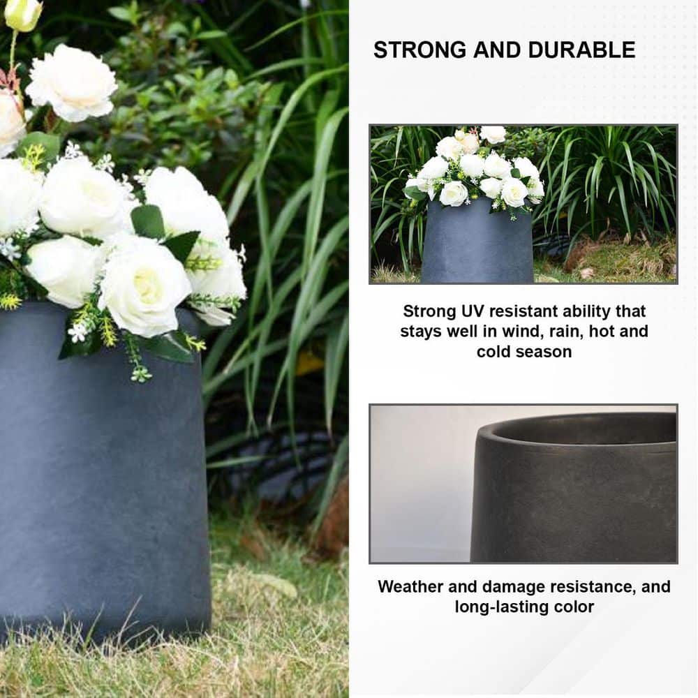 Charcoal Round Concrete Planter with Soft Curves, 20"