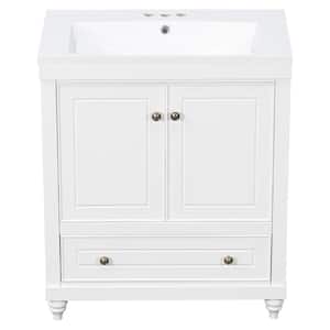 30 in. W x 18 in. D x 35 in. H Freestanding Bath Vanity in White with White Ceramic Top, Doors and Drawer