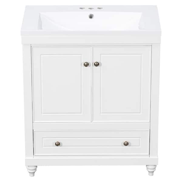 Unbranded 30 in. W x 18 in. D x 35 in. H Freestanding Bath Vanity in White with White Ceramic Top, Doors and Drawer