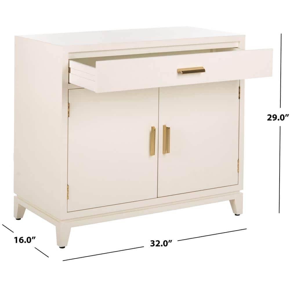 White and Brass Mid-Century 2-Door 1-Drawer Chest