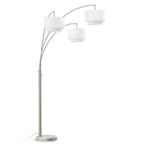 Broadway 83 in. Brushed Nickel Finish 3-Lights Arch Floor Lamp with White Shades