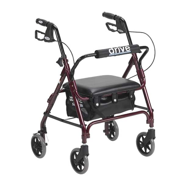 Drive Medical Junior Rollator Rolling Walker with Padded Seat, Red