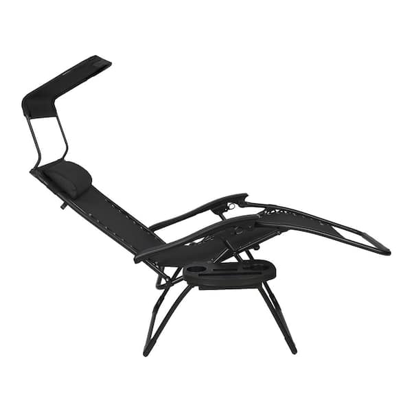 26 in. Black Zero Gravity Chairs with Adjustable Canopy Sun Shade Drink Tray and Pillow Set of 2