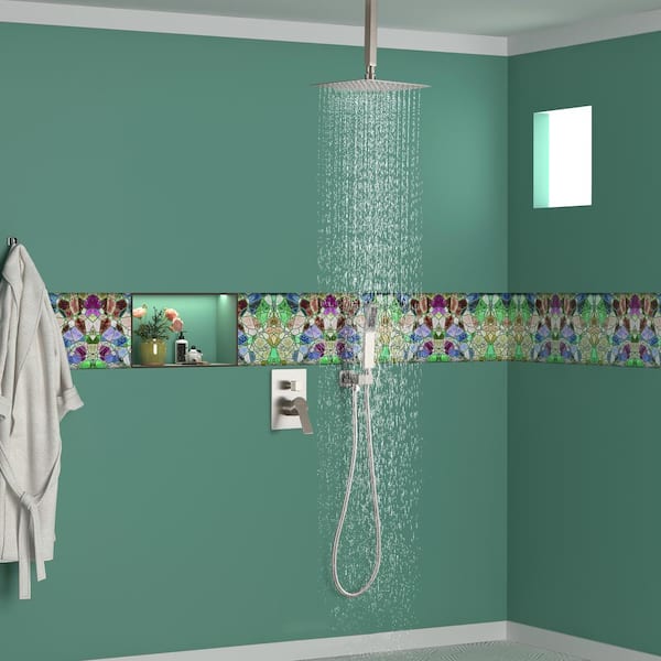 10 in. Ceiling Mount Single Handle 1-Spray Shower Faucet 2.5 GPM with 360° Swivel in. Brushed Nickel