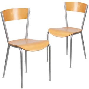 Natural Wood Seat/Silver Frame Restaurant Chairs (Set of 2)