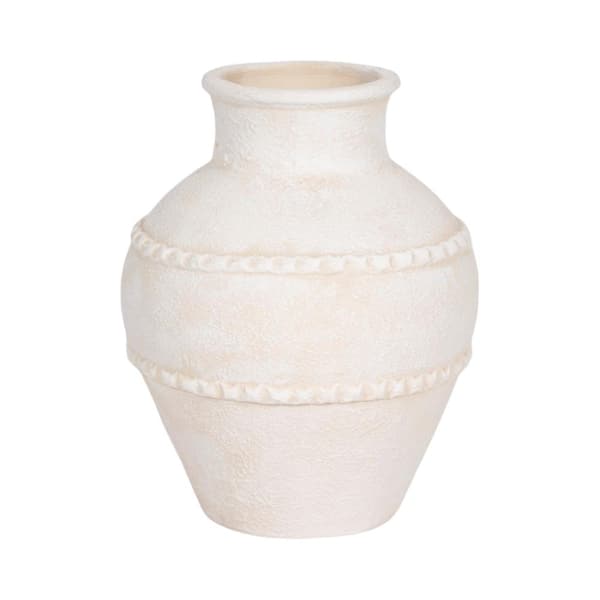 Liv & Skye 12 in. Ivory Ceramic Round Traditional Decorative Vase
