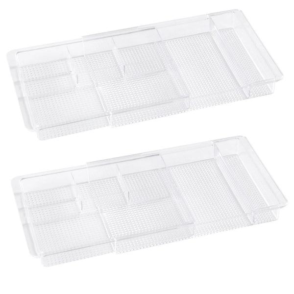 Clear Plastic 11.1 in. to 19.2 in. Width x 1.3 in. Height Expandable Drawer Organizer for Cosmetic Storage