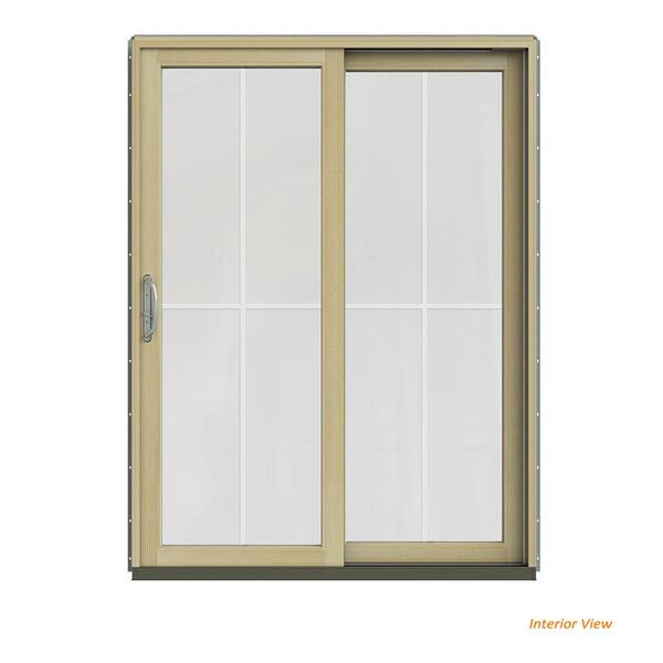 JELD-WEN 60 in. x 80 in. W-2500 Contemporary Silver Clad Wood Right-Hand 4 Lite Sliding Patio Door w/Unfinished Interior