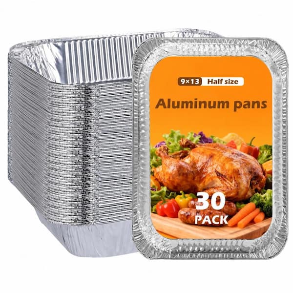 9x13 in. Disposable Aluminum Foil Pans, Heavy-Duty Leak-Resistant Oven-Safe Baking and Roasting Trays, 30-Pack