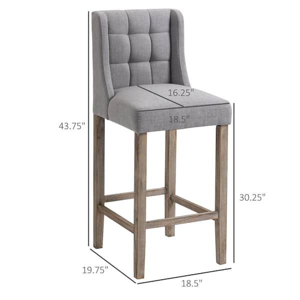 HOMCOM Counter Height Bar Stools Set of 2 Breakfast Chairs with Nailhead-Trim & Tufted Back Deep Grey Wood Legs Upholstered 26.75 Seat Height Barstools 