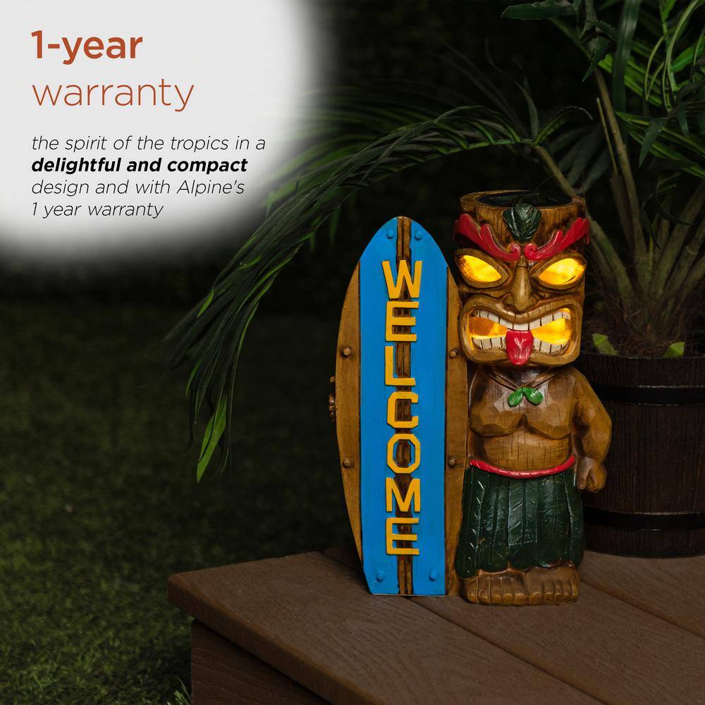 Solar Tiki Statue with Welcome Surfboard and LED Lights