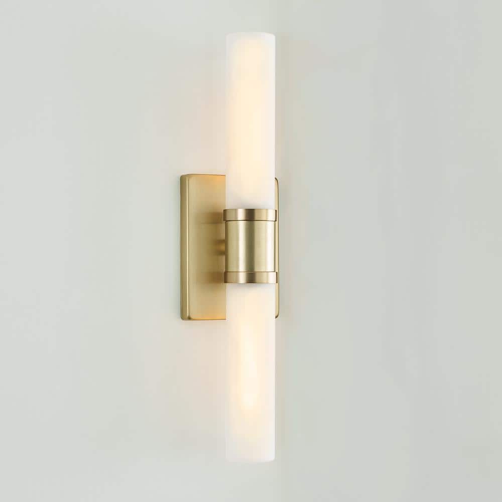 Satin Brass 2-Light Dimmable Vanity Fixture with Glass Shade