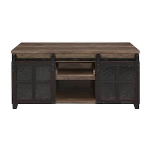 Nineel 47 in. Obscure, Rustic Oak and Black Rectangle Wood Coffee Table with 2-Sliding Doors
