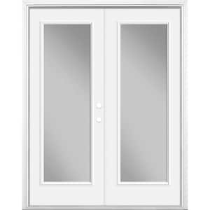 60 in. x 80 in. Ultra White Steel Prehung Left-Hand Inswing Full Lite Clear Glass Patio Door with Brickmold, Vinyl Frame