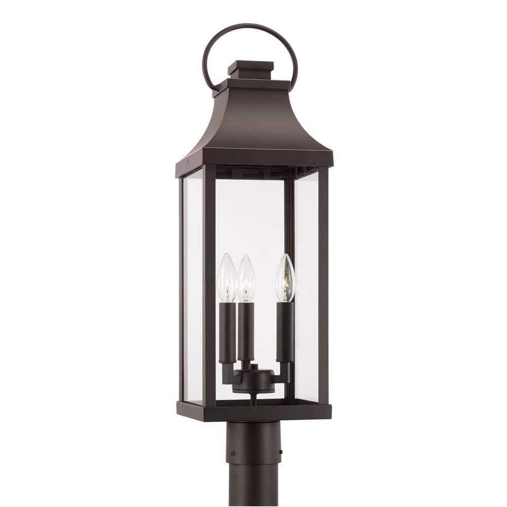 Bradford 3-Light Oiled Bronze Metal Hardwired Outdoor Rust Resistant Post Light with Clear Glass and No Bulbs Included price history on PriceWatchPro