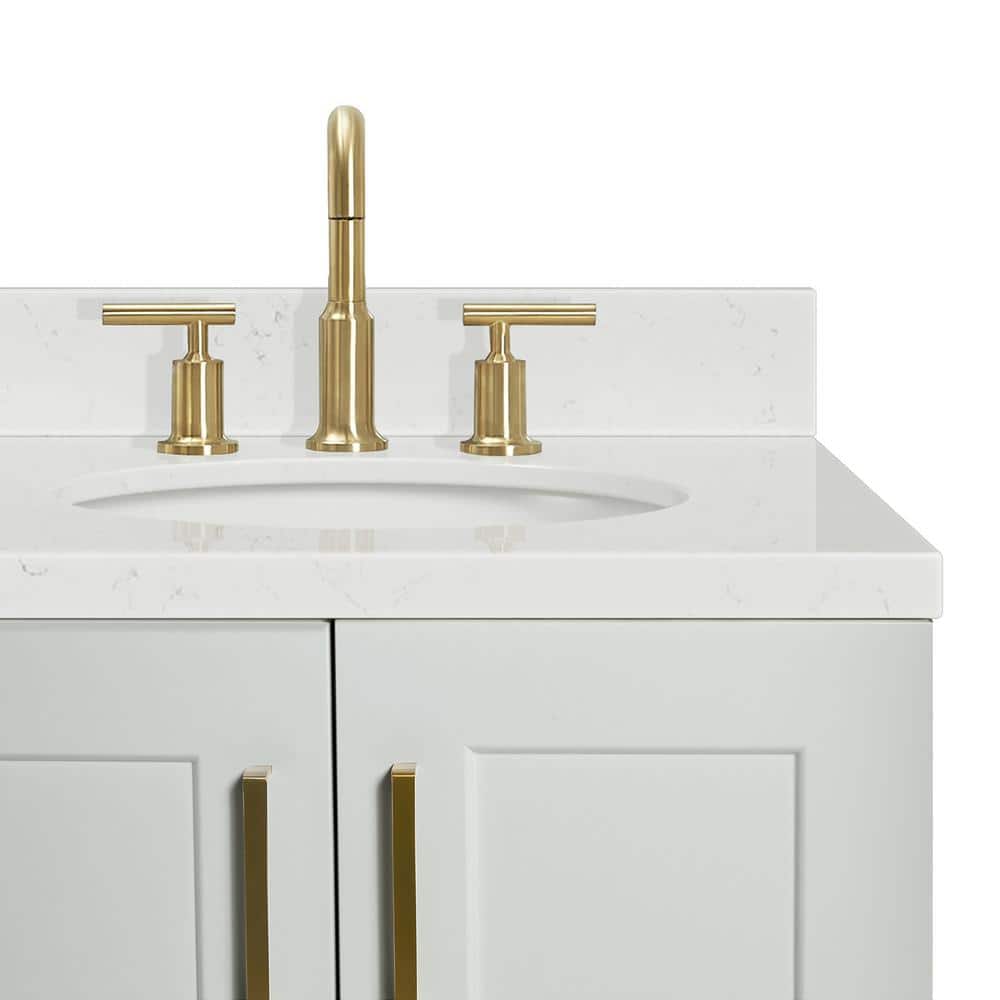 Gray Freestanding Single Vanity with Brass Hardware