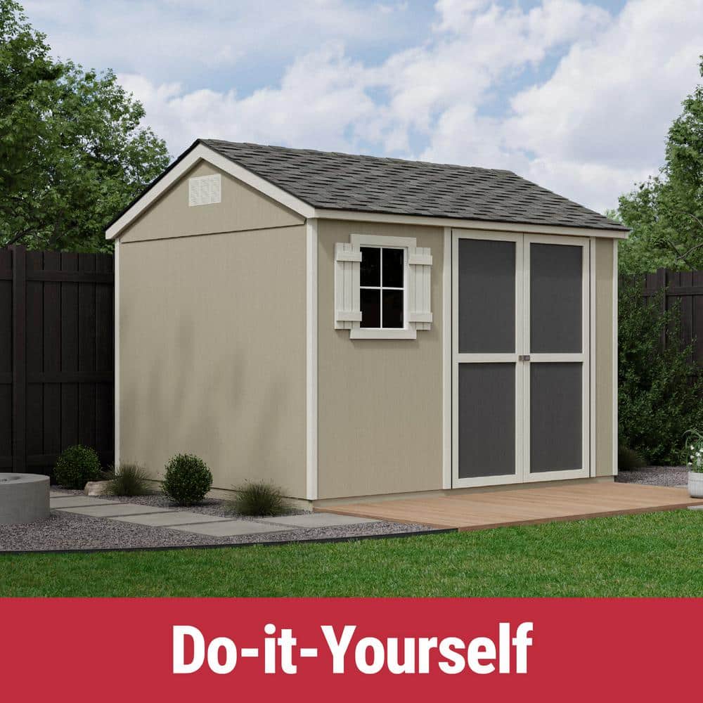 Beige 8' x 10' Pine Wood Storage Shed with Windows