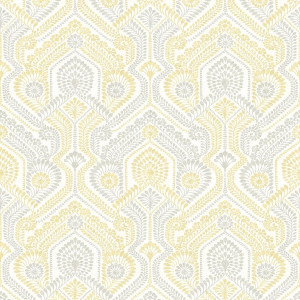 A-Street Prints Fernback Ornate Botanical Yellow Paper Non-Pasted Matte Wallpaper