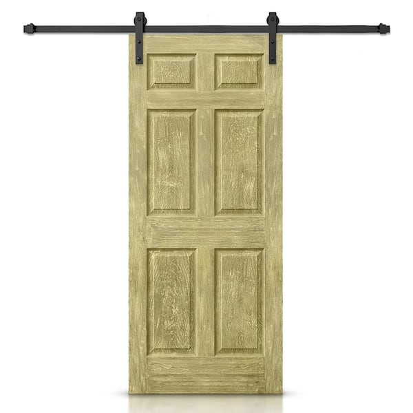CALHOME 30 in. x 80 in. Antique Gold Paint Composite MDF 6 Panel Interior Sliding Barn Door with Hardware Kit