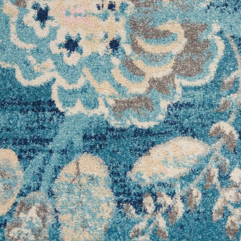 Turquoise Floral Synthetic Rectangular 5' x 7' Area Rug
