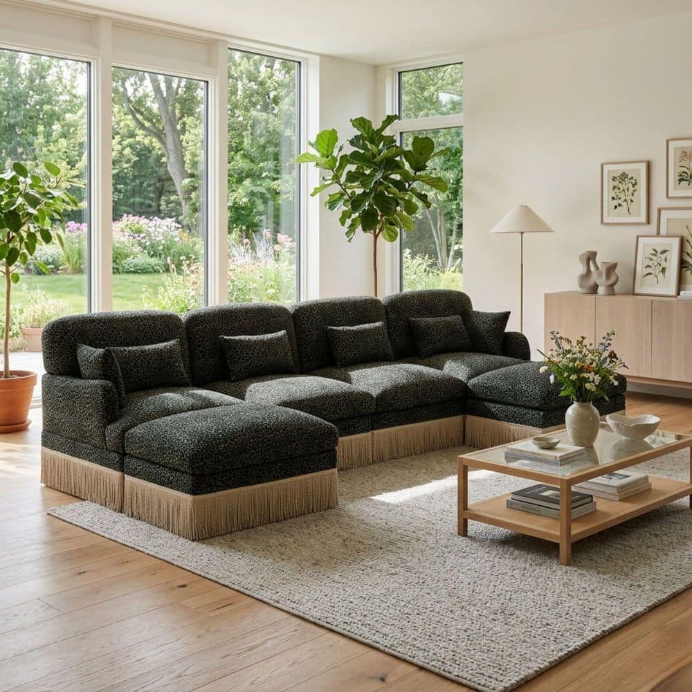 Homy Casa Tucson 131 in. Chenille Modular Sofa Set in Leopard