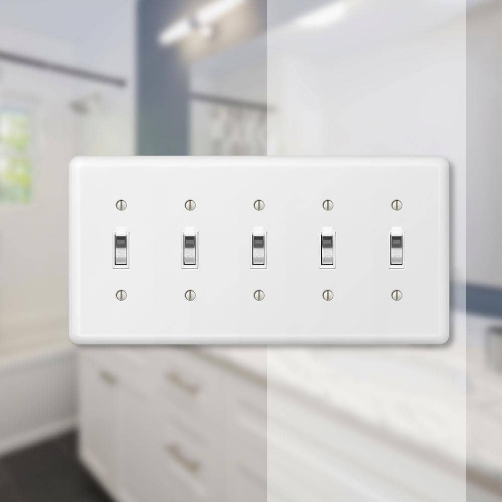 White Steel 5 Toggle Wall Plate Cover