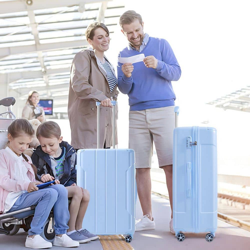 3-Piece Sky Blue Hardshell and Lightweight Luggage Set with Double Spinner Wheels