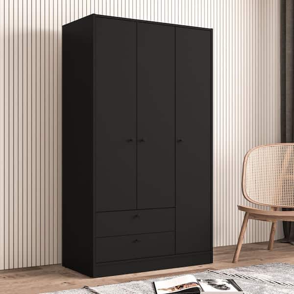 Denmark Black Armoire with 3-Doors/2-Drawers 70 in. H x 36 in. W x 17.5 in. D