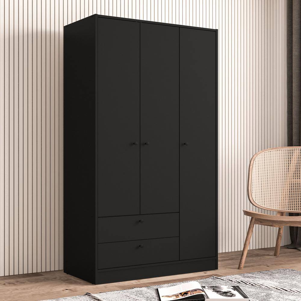 Polifurniture Denmark 36 in. Black Bedroom Armoire with 3Doors and 2
