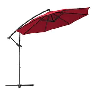 10 ft. Aluminum Pole Market No Tilt Banana Hanging Patio Umbrella with Cross Base in Burgundy