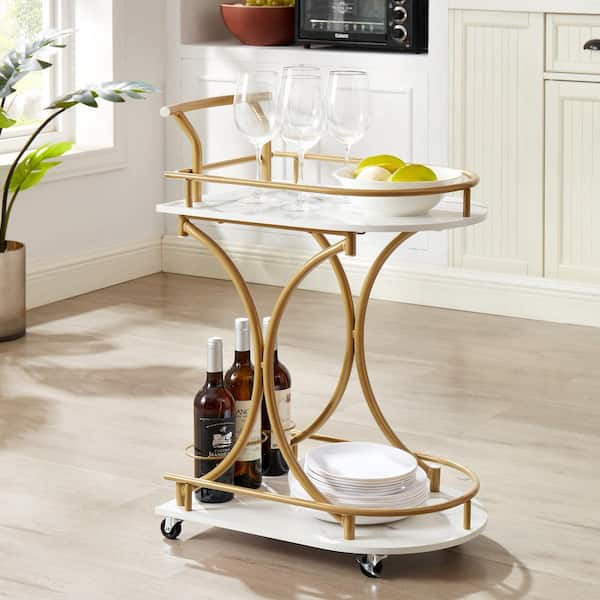 Gold Tiered Mirrored store Bar Cart