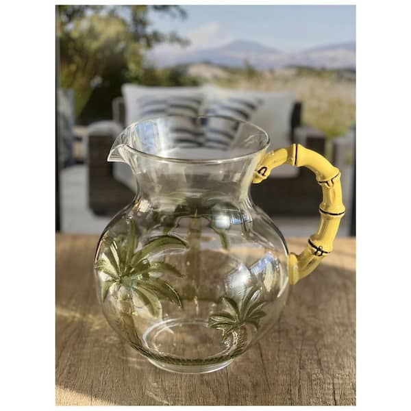 Aoibox 96 fl. oz. Classic Palm Tree Crystal Clear Break Resistant Premium Acrylic Pitcher with Bamboo Handle