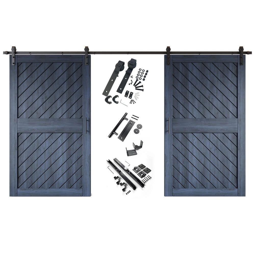 XT1 50 in. x 84 in. C-Panel Navy Slanted Stripe Design Double Pine Wood Sliding Barn Door with Hardware Kit price history on PriceWatchPro