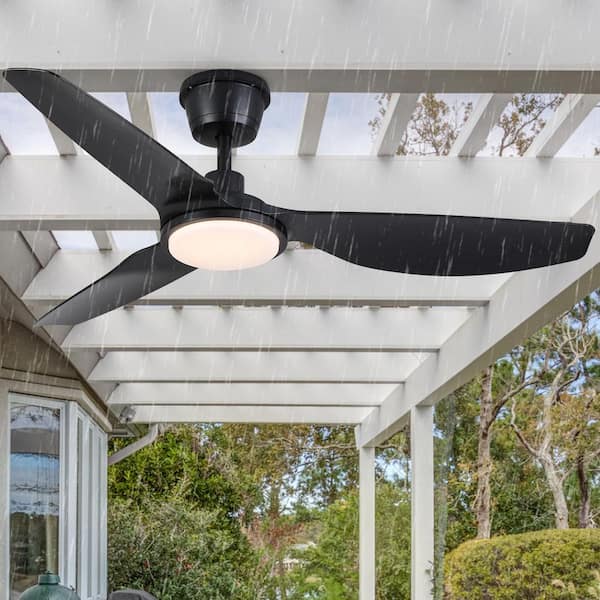 AurCore 52 in. Matte Black Drownrod Standard Outdoor Ceiling Fan with Light, Remote Control Included and DC Motor