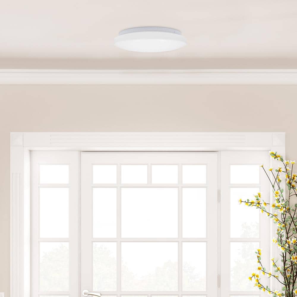 White Round LED Flush Mount Ceiling Light, 13 Inch