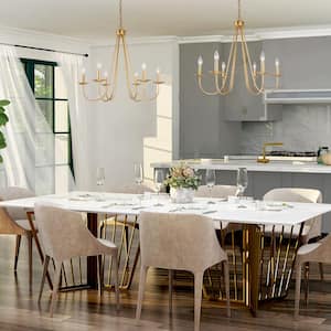 Mid-Century Candlestick Dining Room Chandelier 28 in. 6-Light Brass Gold Modern Chandelier for Living Room