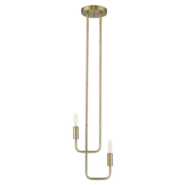 60-Watt 2-Light Brass Pendant Light with Metal, No Bulbs Included