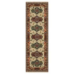 Lillian Red/Multi-Colored 2 ft. x 6 ft. Oriental Varied Medallion Wool/Nylon Blend Fringed-Edge Indoor Runner Area Rug