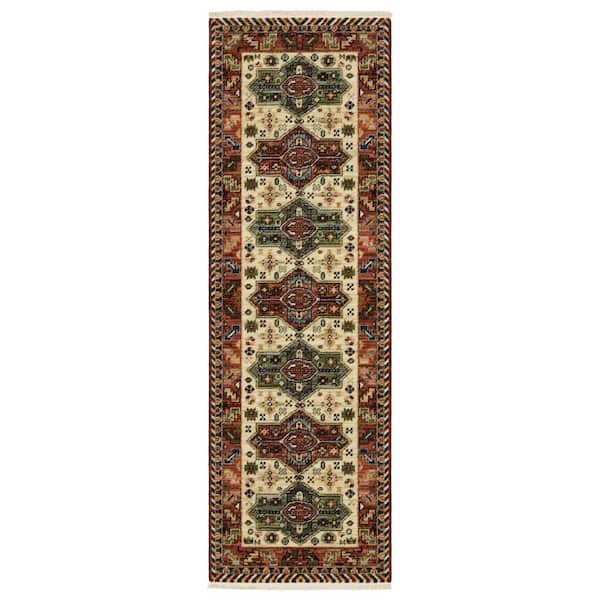 Lillian Red/Multi-Colored 2 ft. x 6 ft. Oriental Varied Medallion Wool/Nylon Blend Fringed-Edge Indoor Runner Area Rug