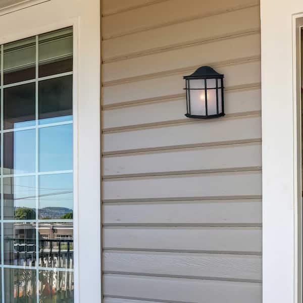 Black Hardwired Outdoor Coach Light Sconce with White Acrylic Lens